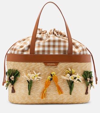 Birdsong appliqué raffia tote bag | Aquazzura