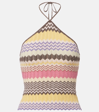 Ria chevron halterneck lamé top | Faithfull