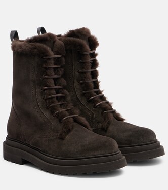 Schnürstiefel Monili aus Veloursleder mit Shearling | Brunello Cucinelli