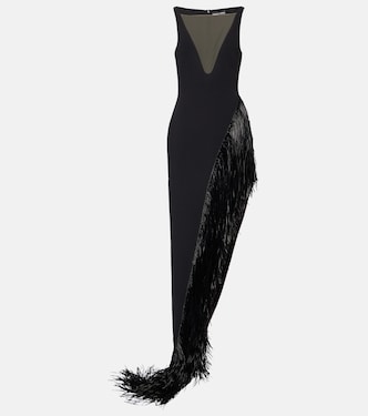 Fringed asymmetric cady gown | David Koma