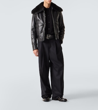 Shearling-trimmed leather jacket in black - Dolce Gabbana | Mytheresa