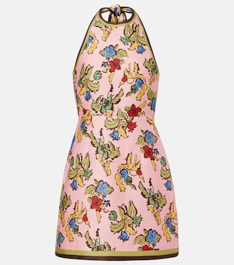 فستان قصير من الكتّان المخلوط بياقة ستايل هالتر  | Alémais