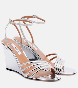 Latour 85 metallic-effect wedge sandals | Aquazzura