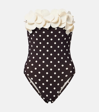 Floral appliqué polka-dot bandeau swimsuit | Karla Colletto