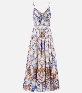 Embellished printed linen midi dress | Camilla