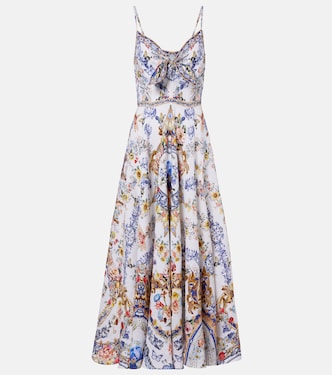 Embellished printed linen midi dress | Camilla