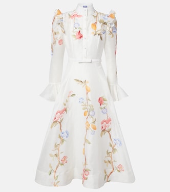Selina floral ruffled linen-blend midi dress | Leo Lin