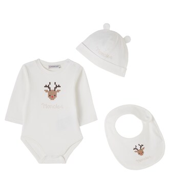  Baby cotton beanie, bib and bodysuit set | Moncler Enfant