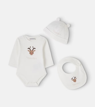Baby cotton bodysuit, bib, and beanie set | Moncler Enfant