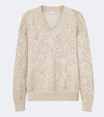 Felpa in misto lino con paillettes | Brunello Cucinelli