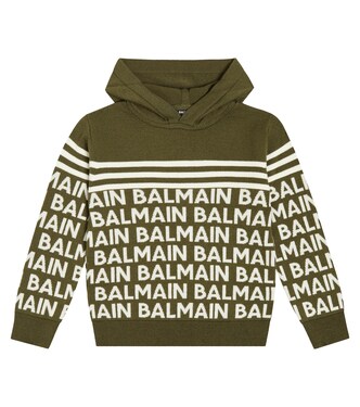Logo intarsia wool-blend hoodie | Balmain Kids