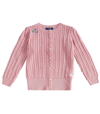 Embroidered cable-knit cotton cardigan | Polo Ralph Lauren Kids
