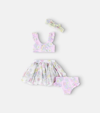 Baby Daisy skirt, bikini, and hair band set | Monnalisa