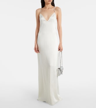 Gucci, Horsebit embellished satin slip dress, Women, White, US 8, Dresses, Materialmix