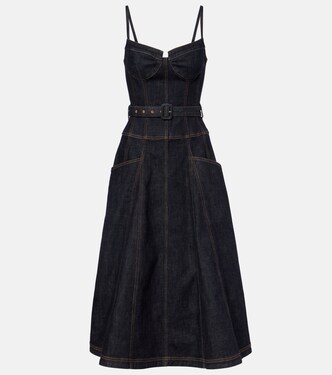 Belted denim bustier dress | Self-Portrait