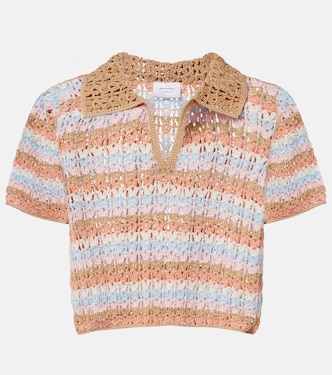 Crochet striped cotton polo shirt | Anna Kosturova