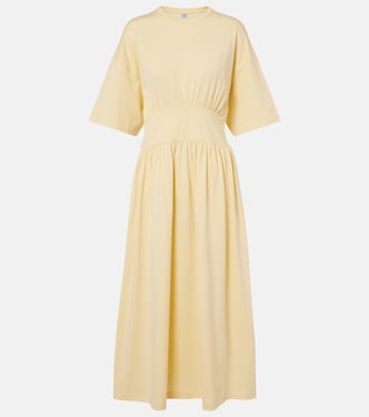 Vestido midi de jersey de algodón fruncido | Toteme