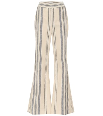 Pantalon évasé rayé en coton et lin à taille haute | Monse