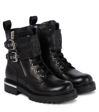 Leather combat boots | Balmain Kids