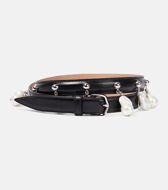 Faux pearl-embellished leather belt | Alaïa
