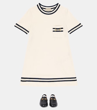 gucci blue and white striped dress Gucci Button-Embellished Striped Wool Midi Dress – Runway Catalog main image 0
