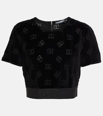 Logo cotton velvet crop top | Dolce&Gabbana