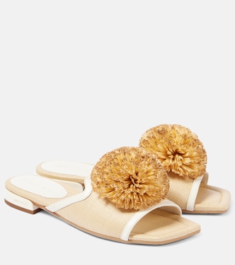 Nako leather-trimmed raffia slides | Jimmy Choo