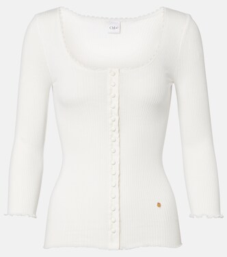 Lace-trimmed ribbed-knit cotton cardigan | Chloé