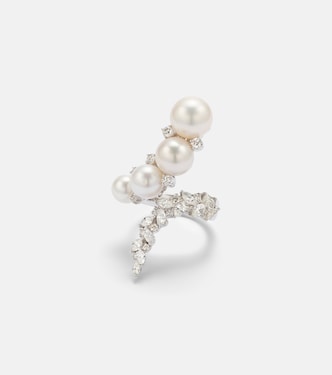 Pearlescent 18kt white gold ring with diamonds and freshwater pearls | Yeprem