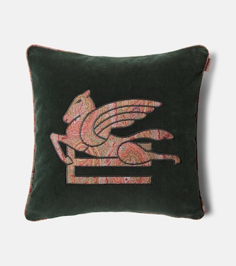Pegaso embroidered cotton velvet cushion | Etro