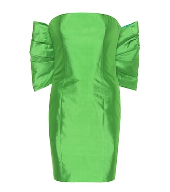 Robe à encolure bardot en satin de soie | Rasario