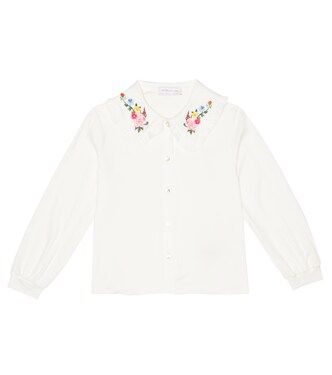 Floral embroidered twill shirt | Monnalisa