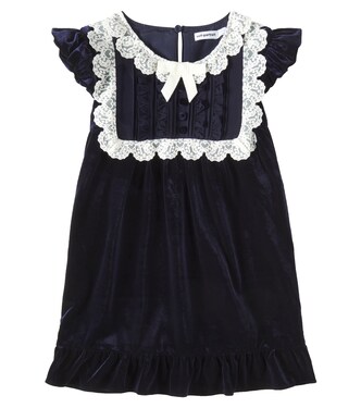 Lace-trimmed velvet dress | Self-Portrait Kids