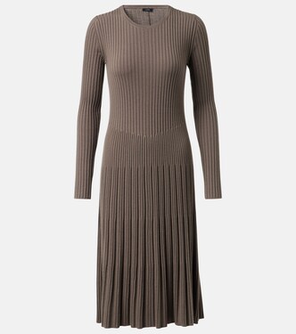 Ribbed-knit pleated wool midi dress | Joseph