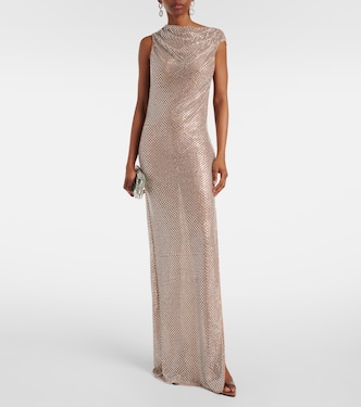 self portrait silver rhinestone drape maxi dress Self-Portrait Rhinestone Drape Maxi Dress - Silver - 30% Off