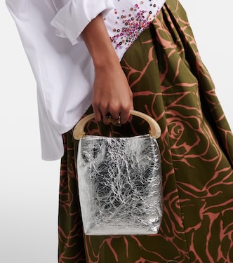 Crisp Mini metallic leather top-handle bag in silver - Dries Van
