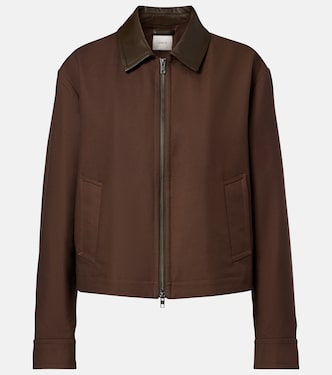 Cropped leather-trimmed cotton twill jacket | Vince
