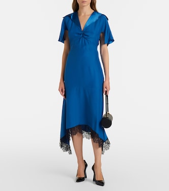stella mccartney blue dress Stella McCartney, Gathered lace-trimmed silk midi dress, Women, Blue, US 6, Dresses