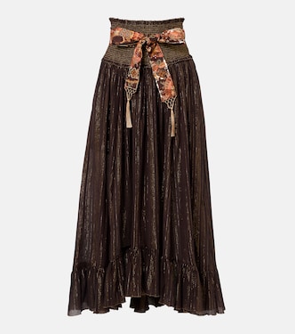 Aster shirred cotton and silk lamé midi skirt | Zimmermann