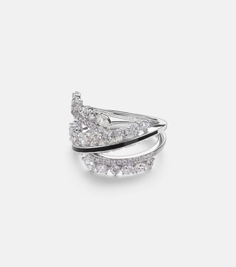 Twist 18kt white gold and enamel ring with diamonds | Kamyen