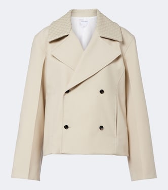 Intrecciato striped wool and cotton peacoat | Bottega Veneta