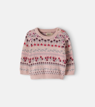 Baby MikMak floral jacquard cotton sweater | Wheat