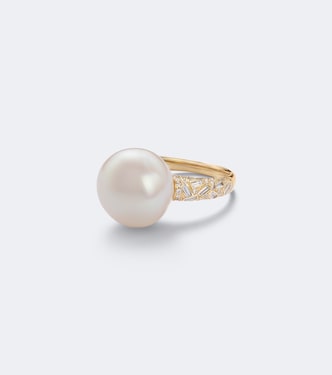 18kt gold ring with pearl and diamonds | Suzanne Kalan