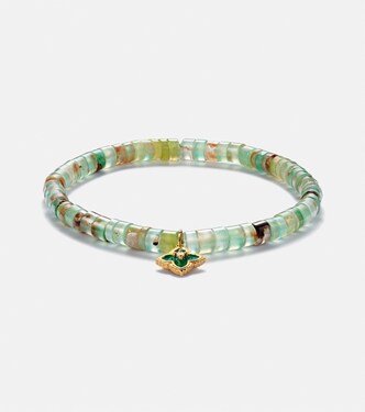 14kt gold Moroccan charm beaded bracelet with diamond | Sydney Evan