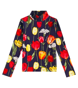 Floral cotton-blend turtleneck top | Dolce&Gabbana Kids