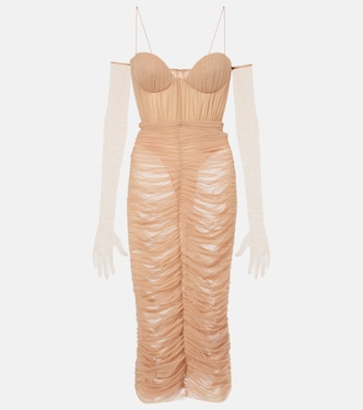 Sweetheart ruched mesh midi dress | Alex Perry