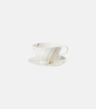Kintsugi gold-plated porcelain teacup and saucer set by Marcantonio Raimondi Malerba | Seletti