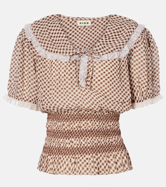 Britt gingham shirred crêpe top | Rixo