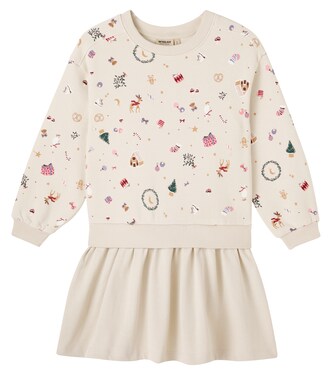 Maggie layered printed cotton jersey dress | Wheat