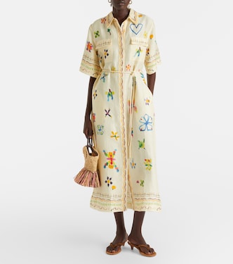 malika linen-blend shirt dress L'Agence Malika Linen-Blend Shirt Dress In Harbor Blue/Pebble - 40% Off